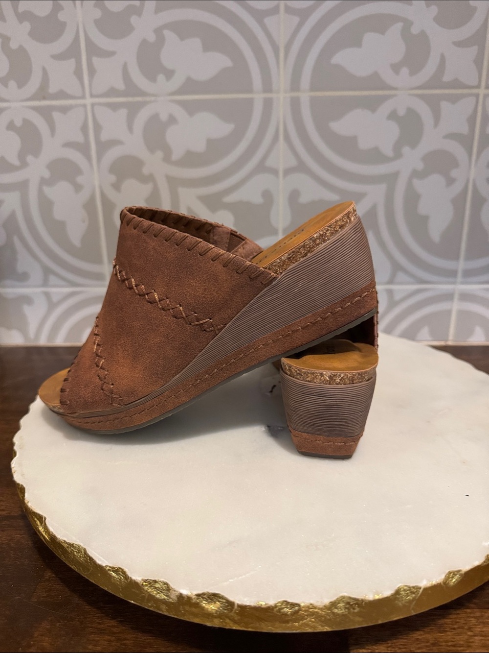 Pierre Dumas Brown Open-Toe Wedge Mules